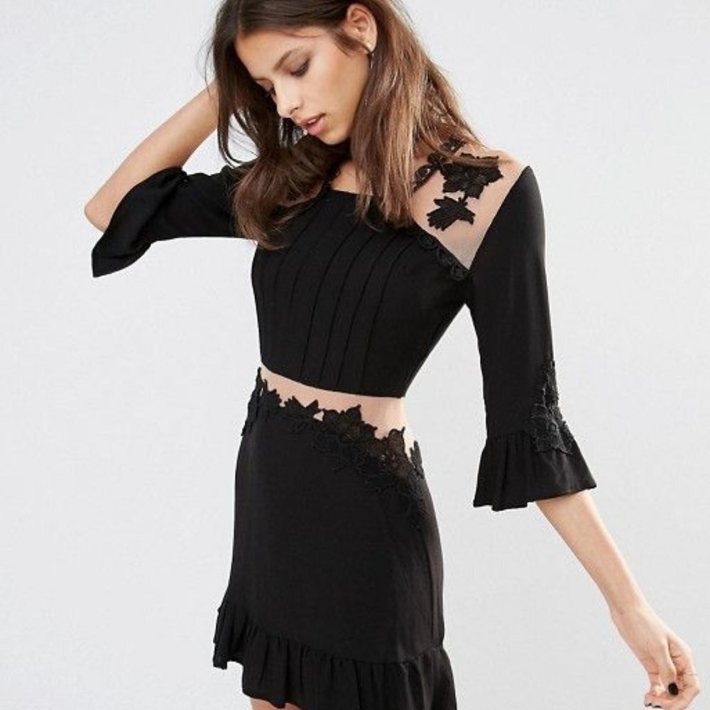 NEW For Love & Lemons Women's Lilou Applique Dress - Black